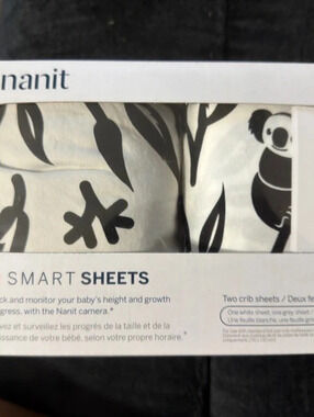 NIB Nanit Smart Crib Sheets 2 Pack Black White Koala Growth Tracking